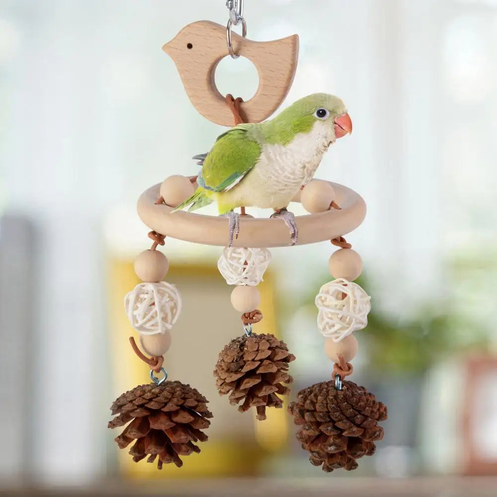 Jouet Artisanal en Bois pour Oiseaux - Avec Grelots