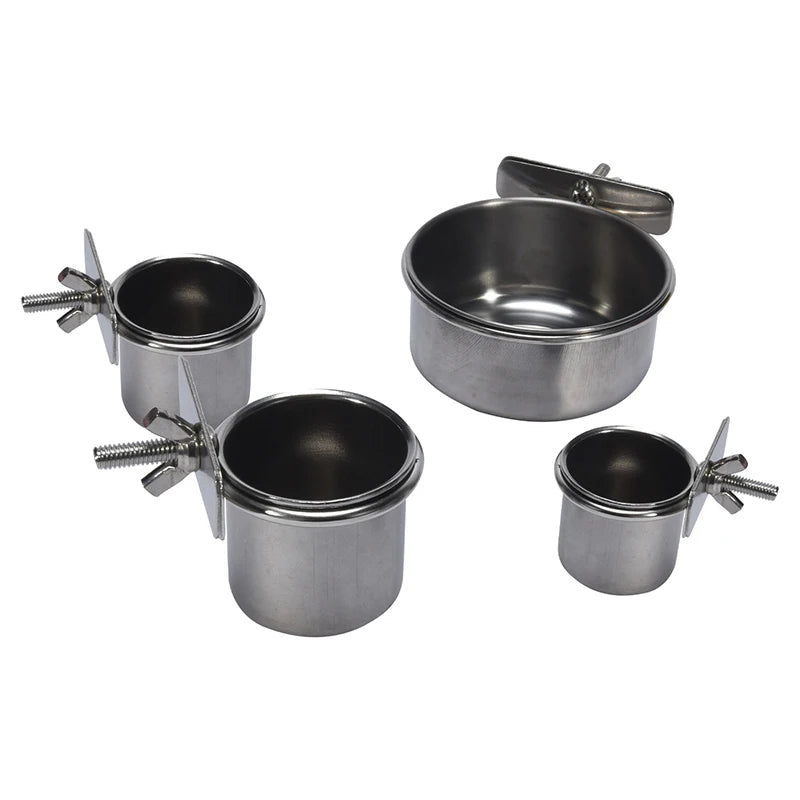 Gamelle Inox avec Support à Pince pour Oiseaux