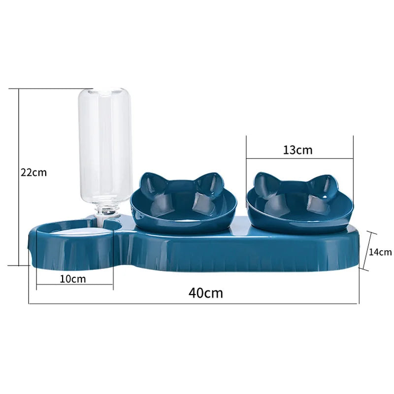 Distributeur 3-en-1 pour Chat - Double Gamelle avec Fontaine à Eau