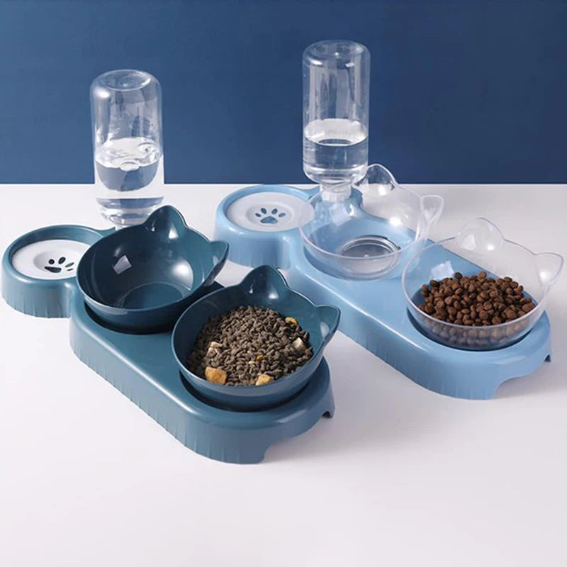 Distributeur 3-en-1 pour Chat - Double Gamelle avec Fontaine à Eau