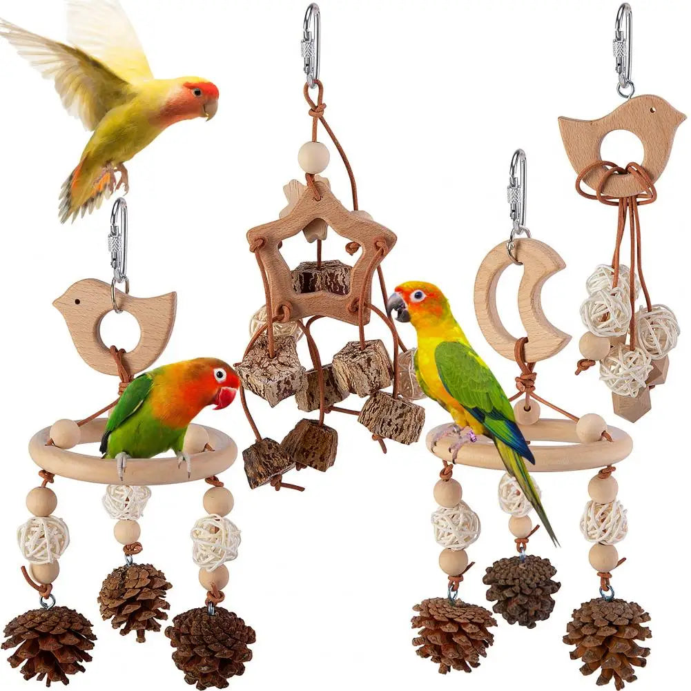 Jouet Artisanal en Bois pour Oiseaux - Avec Grelots