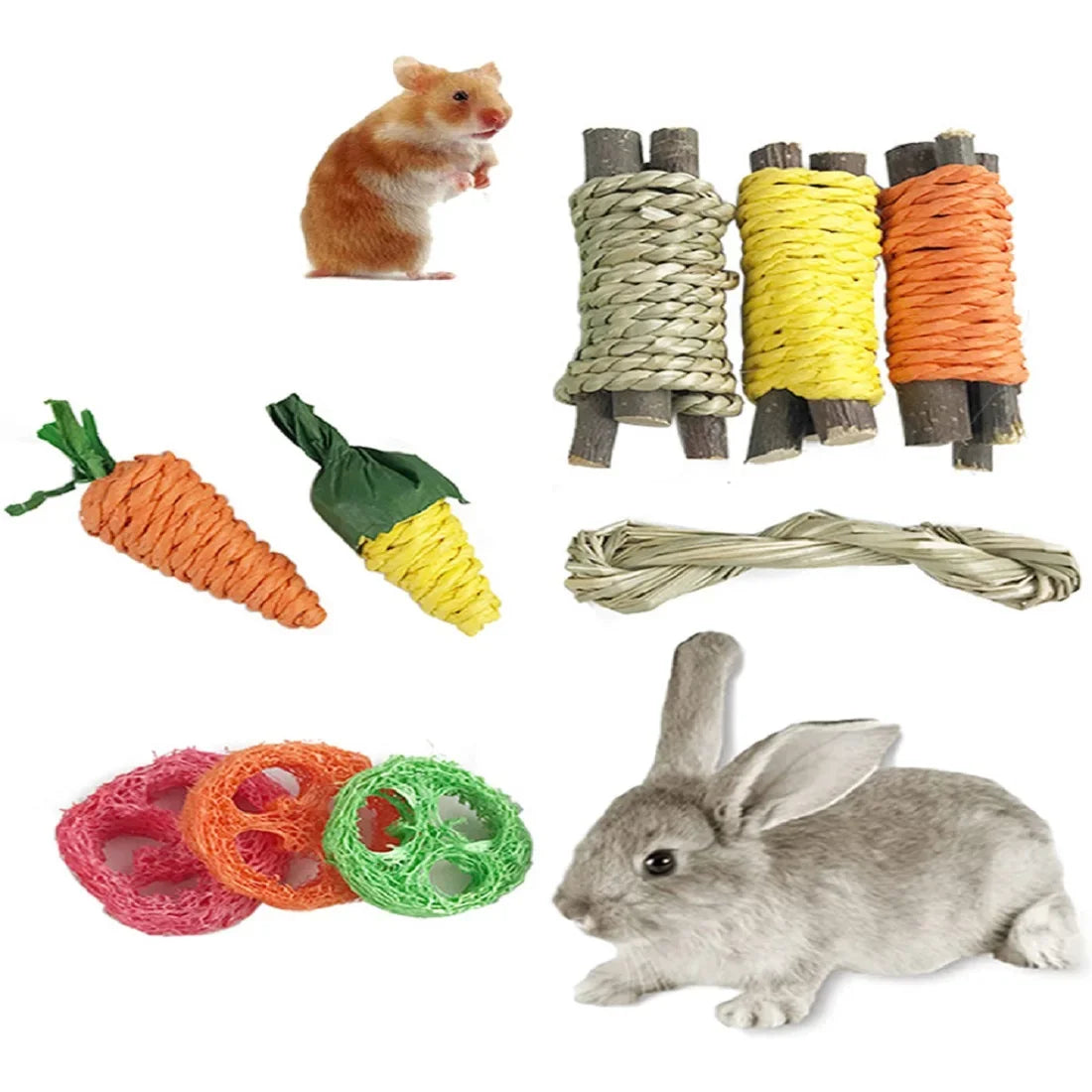 Set de Jouets à Mâcher pour Petits Animaux - Bois Naturel