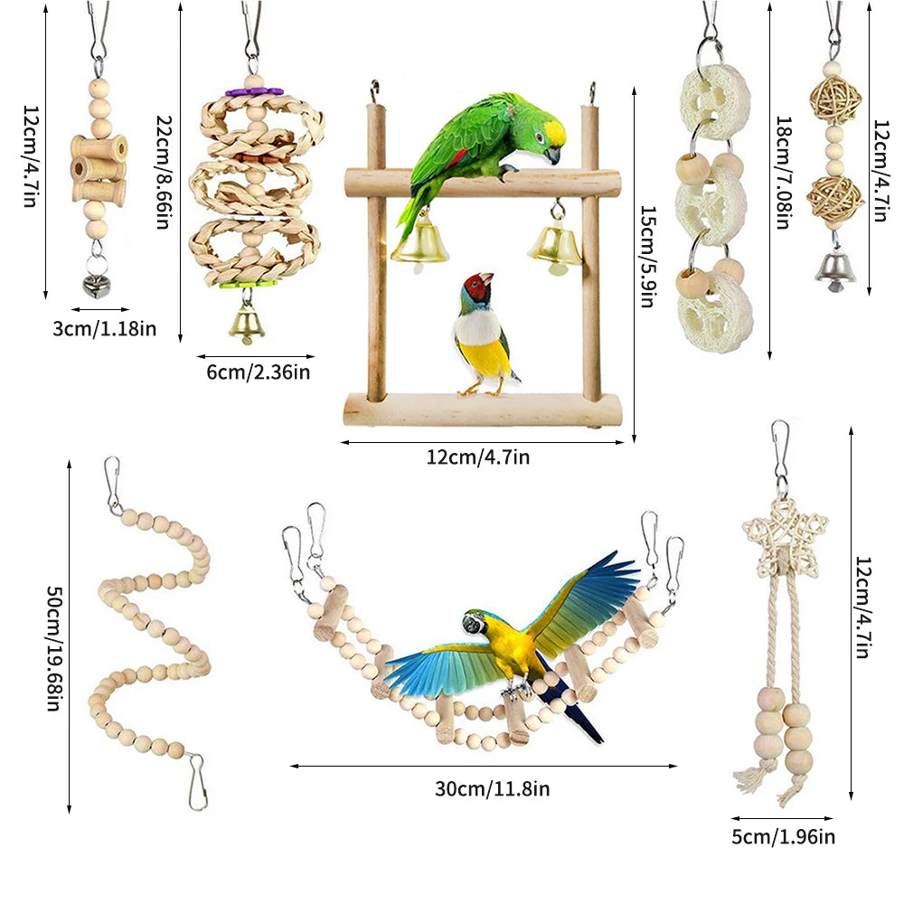 Ensemble de 8 Jouets pour Oiseaux - Balançoires et Accessoires