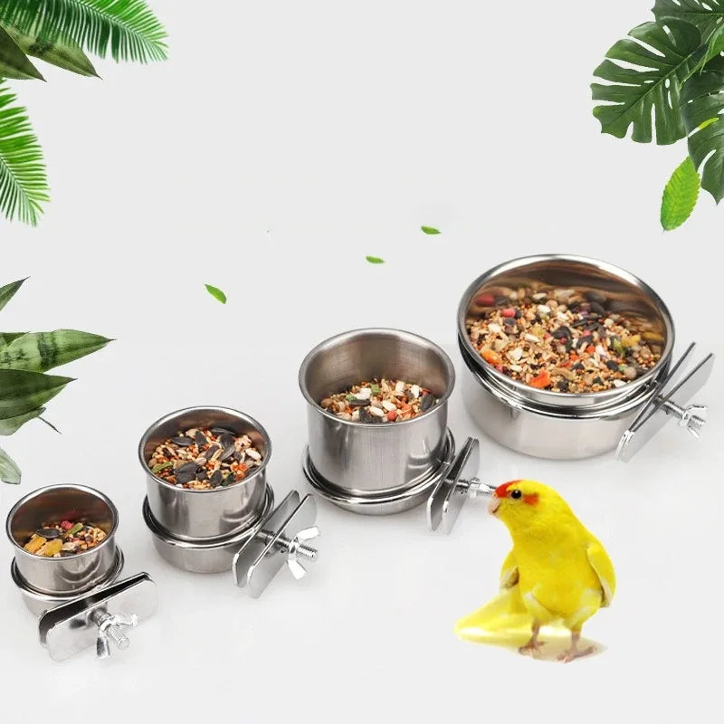 Gamelle Inox avec Support à Pince pour Oiseaux