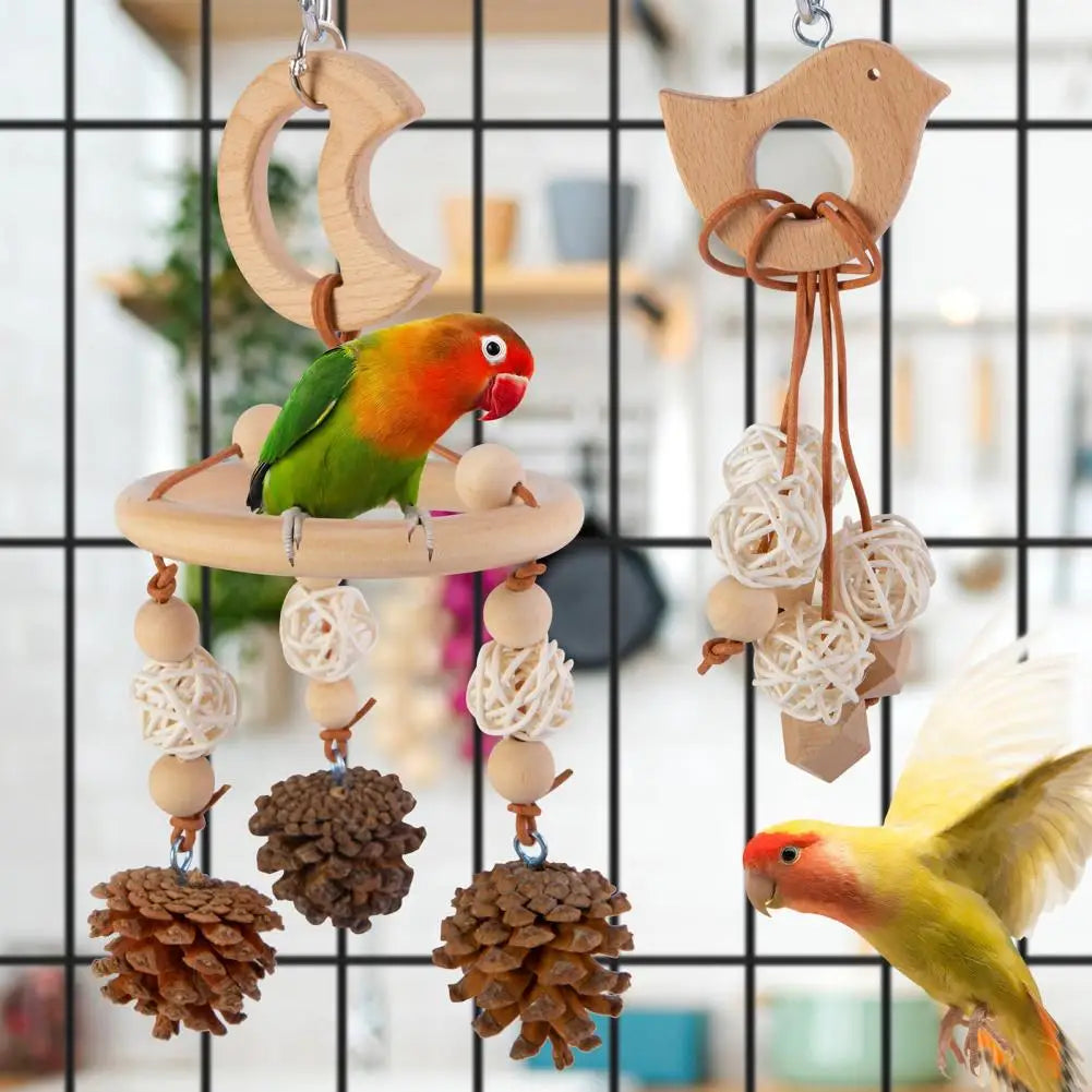 Jouet Artisanal en Bois pour Oiseaux - Avec Grelots