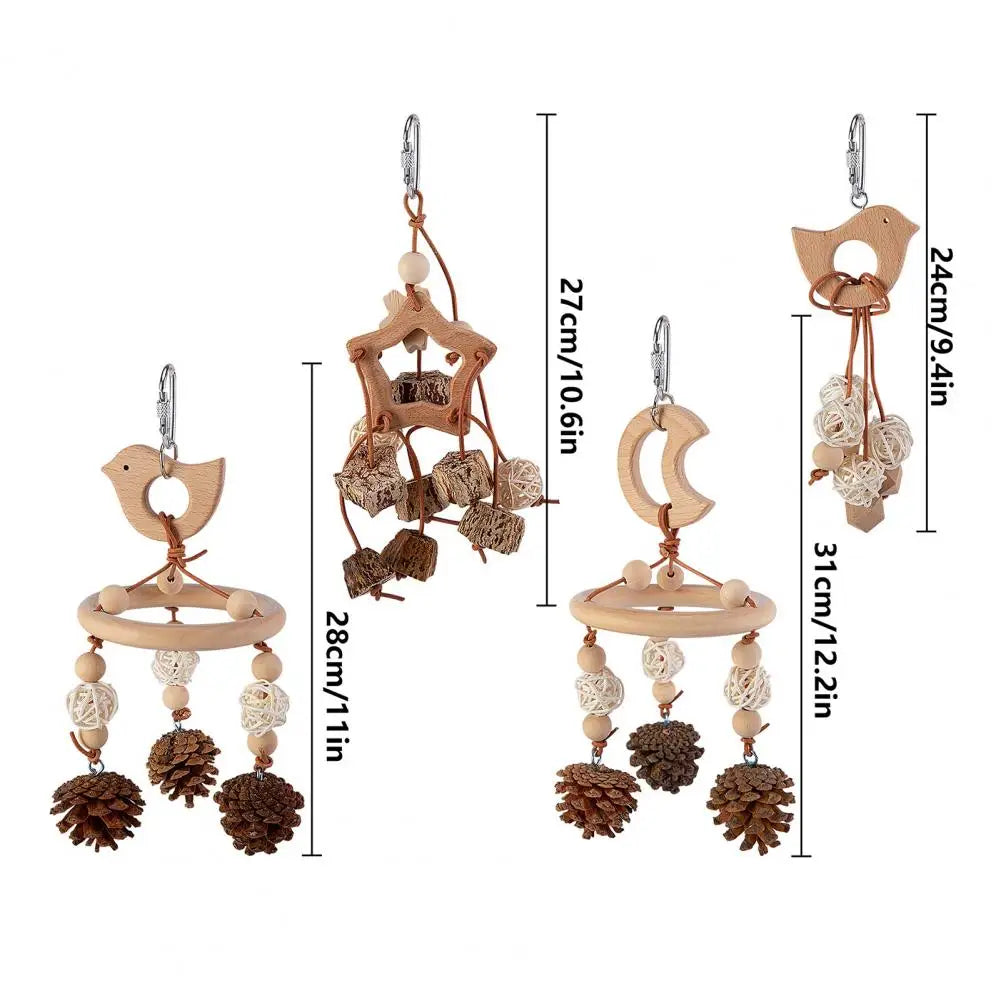 Jouet Artisanal en Bois pour Oiseaux - Avec Grelots