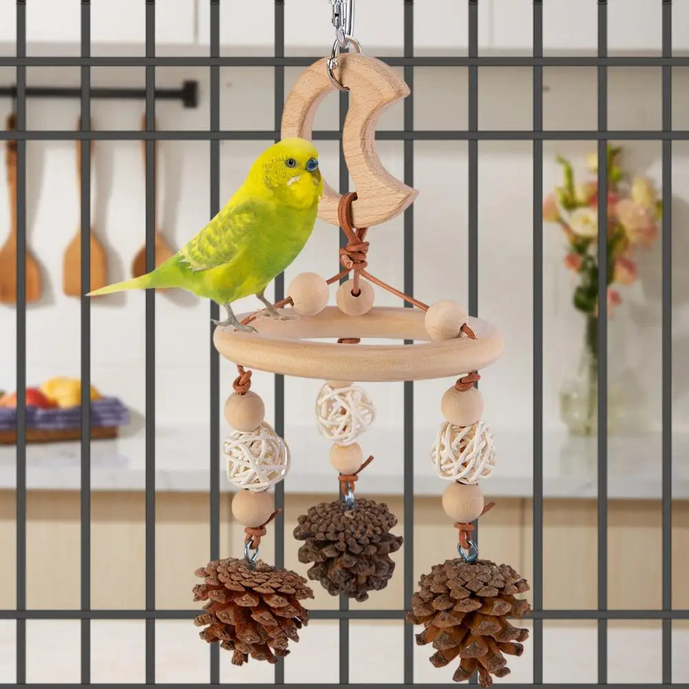 Jouet Artisanal en Bois pour Oiseaux - Avec Grelots