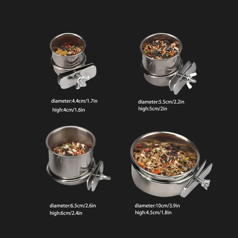 Gamelle Inox avec Support à Pince pour Oiseaux