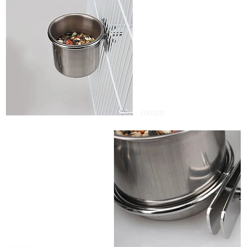 Gamelle Inox avec Support à Pince pour Oiseaux
