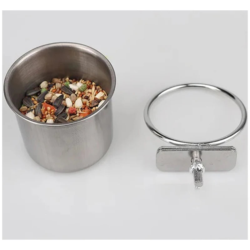Gamelle Inox avec Support à Pince pour Oiseaux