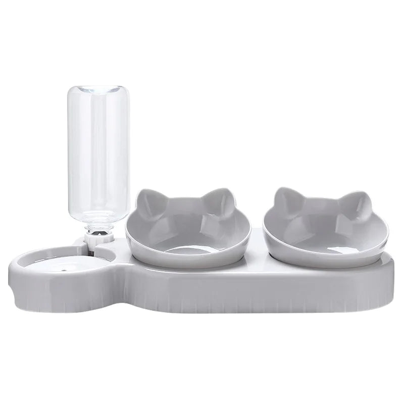 Distributeur 3-en-1 pour Chat - Double Gamelle avec Fontaine à Eau
