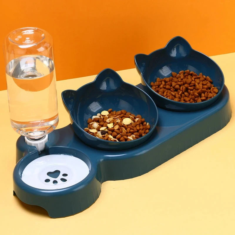 Distributeur 3-en-1 pour Chat - Double Gamelle avec Fontaine à Eau