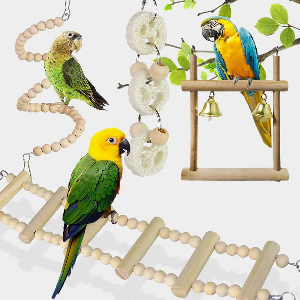 Ensemble de 8 Jouets pour Oiseaux - Balançoires et Accessoires
