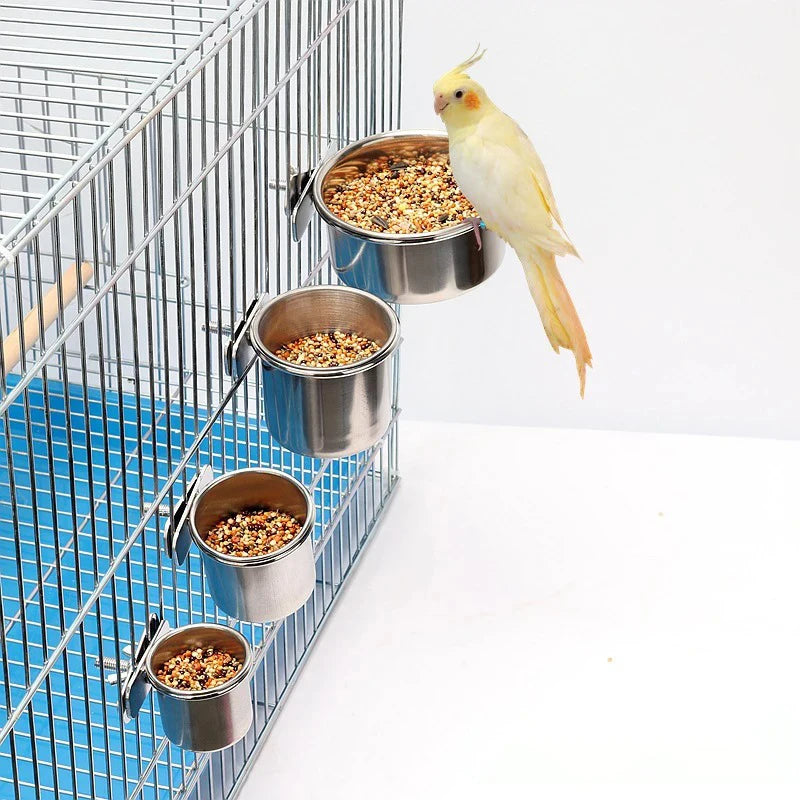 Gamelle Inox avec Support à Pince pour Oiseaux