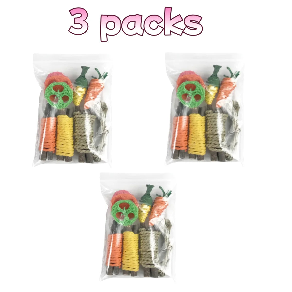 Set de Jouets à Mâcher pour Petits Animaux - Bois Naturel