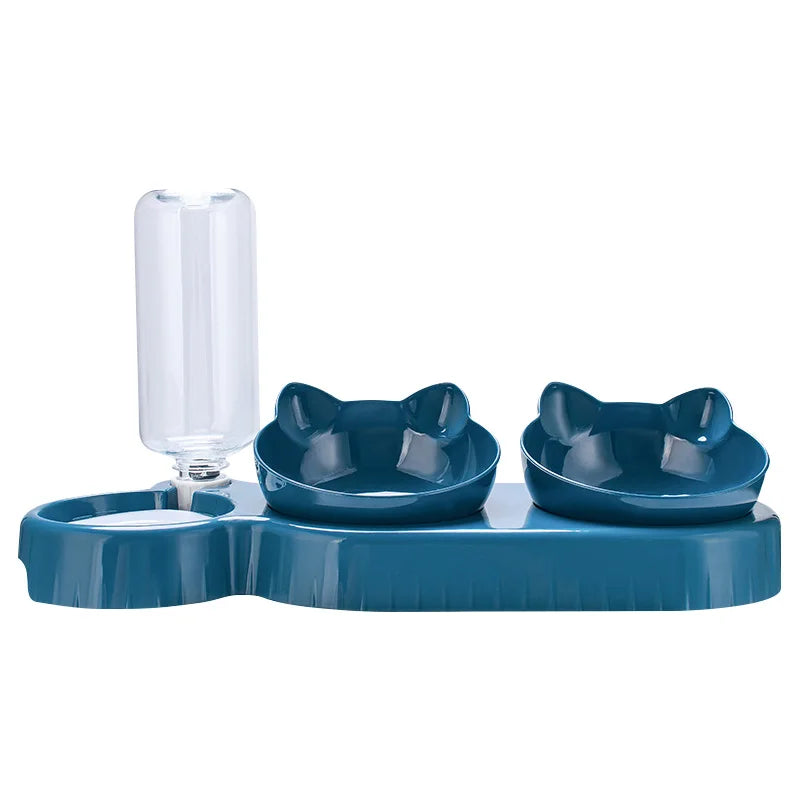 Distributeur 3-en-1 pour Chat - Double Gamelle avec Fontaine à Eau